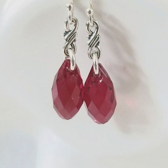 Sterling Silver Red Austrian Crystal Infinity Symbol Dangle Earrings - Picture 1 of 2